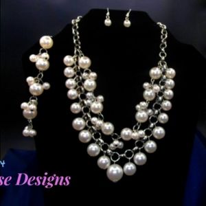 NWOT Ivory Faux Pearl Necklace, Earrings, and Bracelet set